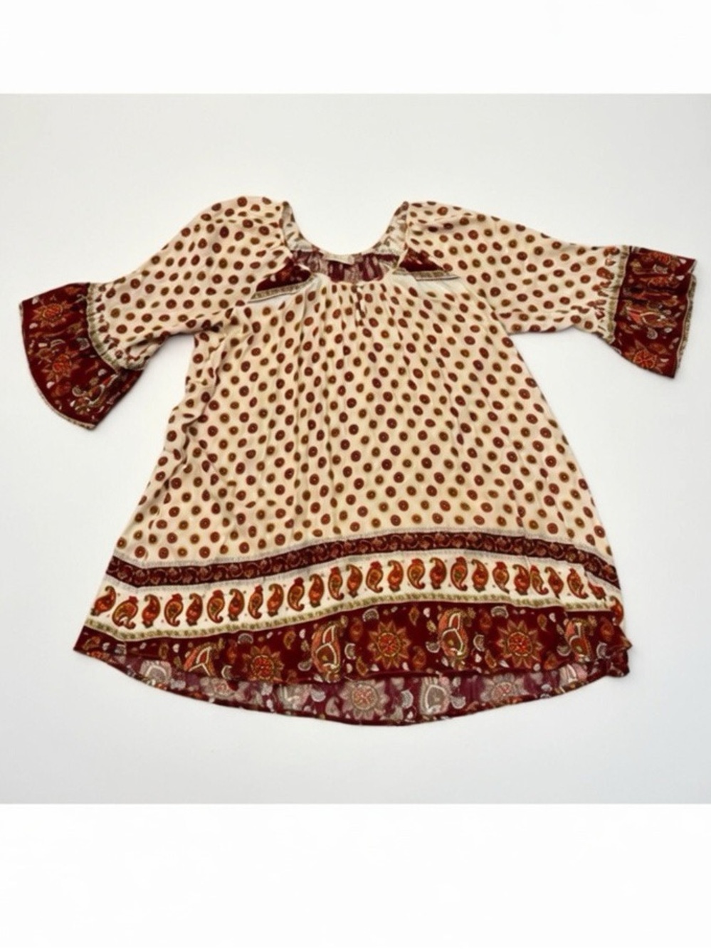 Altar'd State Cream and Burgundy Boho Print Tunic Dress